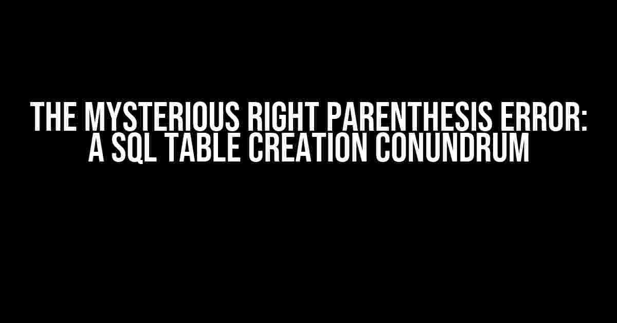 The Mysterious Right Parenthesis Error: A SQL Table Creation Conundrum